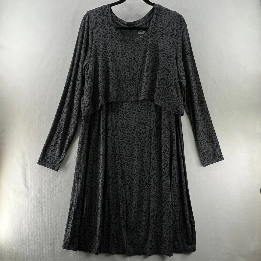 Old Navy Maternity Dress Size L Leopard Tunic Long Sleeve Stretch Viscose Gray
